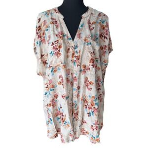 Torrid Size 2 Floral V Neck Short Sleeve Blouse Top Ivory Cream Boho Cottagecore